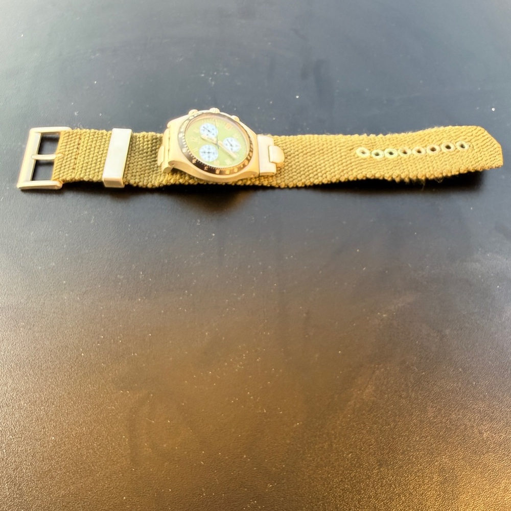 Swatch Irony Chronograph Watch Green Dial Canvas Strap Quartz - Picture 3 of 5